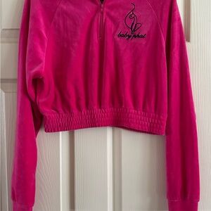 Baby Phat Y2K Fuchsia Velour Cropped Quarter-Zip Pullover